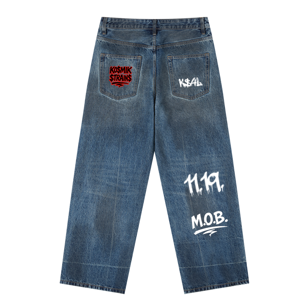 blue KO$MIK Vintage Wash Baggy Denim Jeans