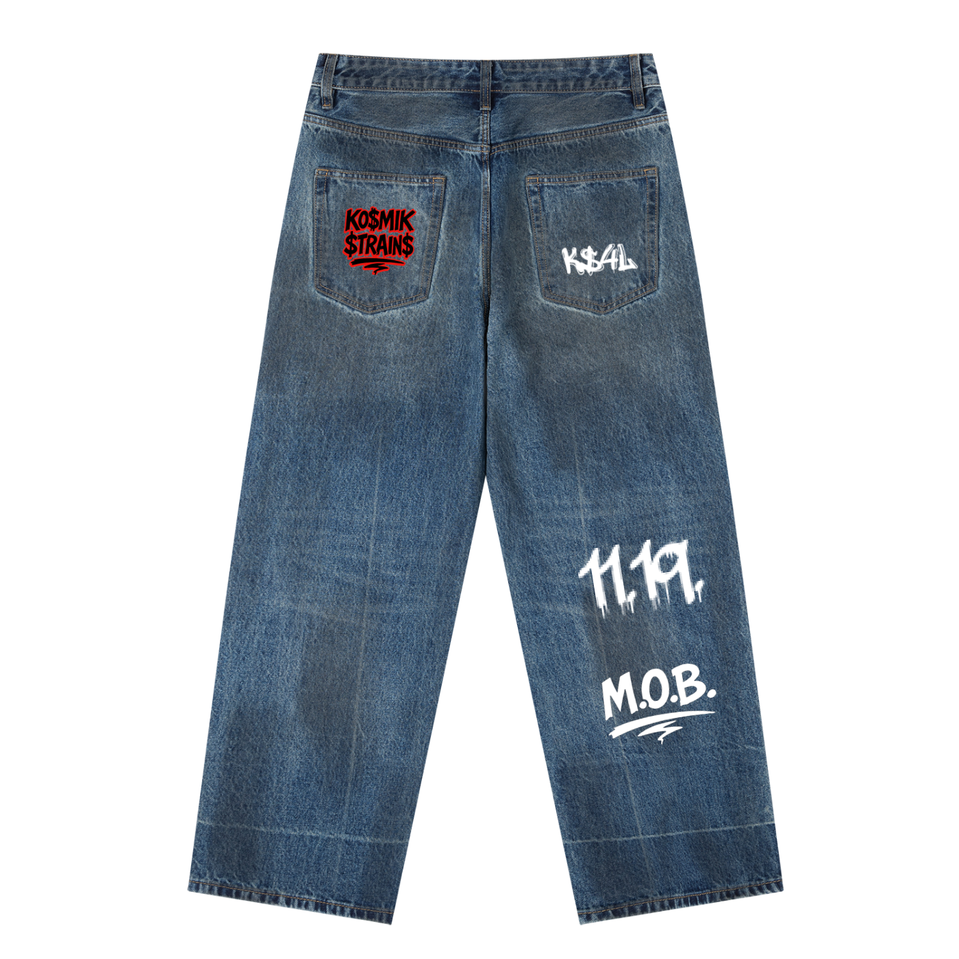 blue KO$MIK Vintage Wash Baggy Denim Jeans