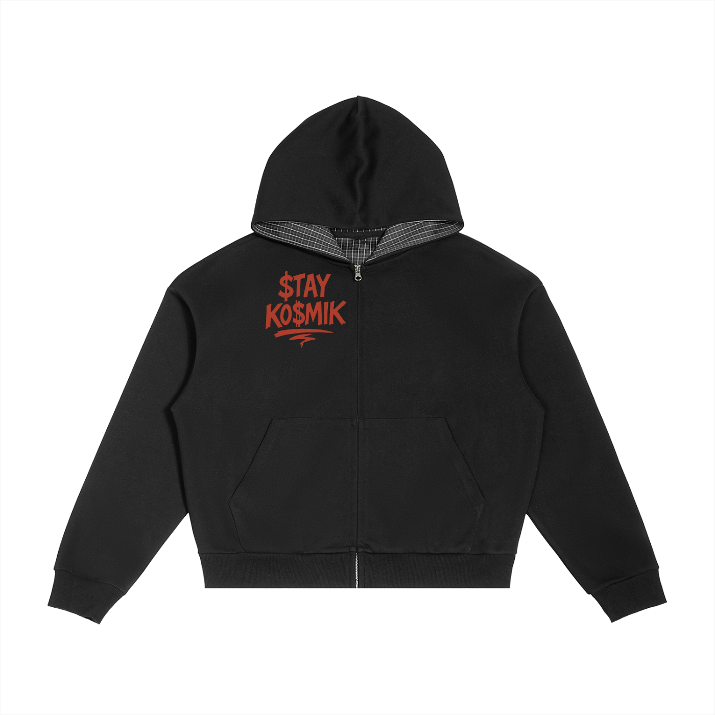Ko$miK Contrast Plaid Boxy Zip Hoodie