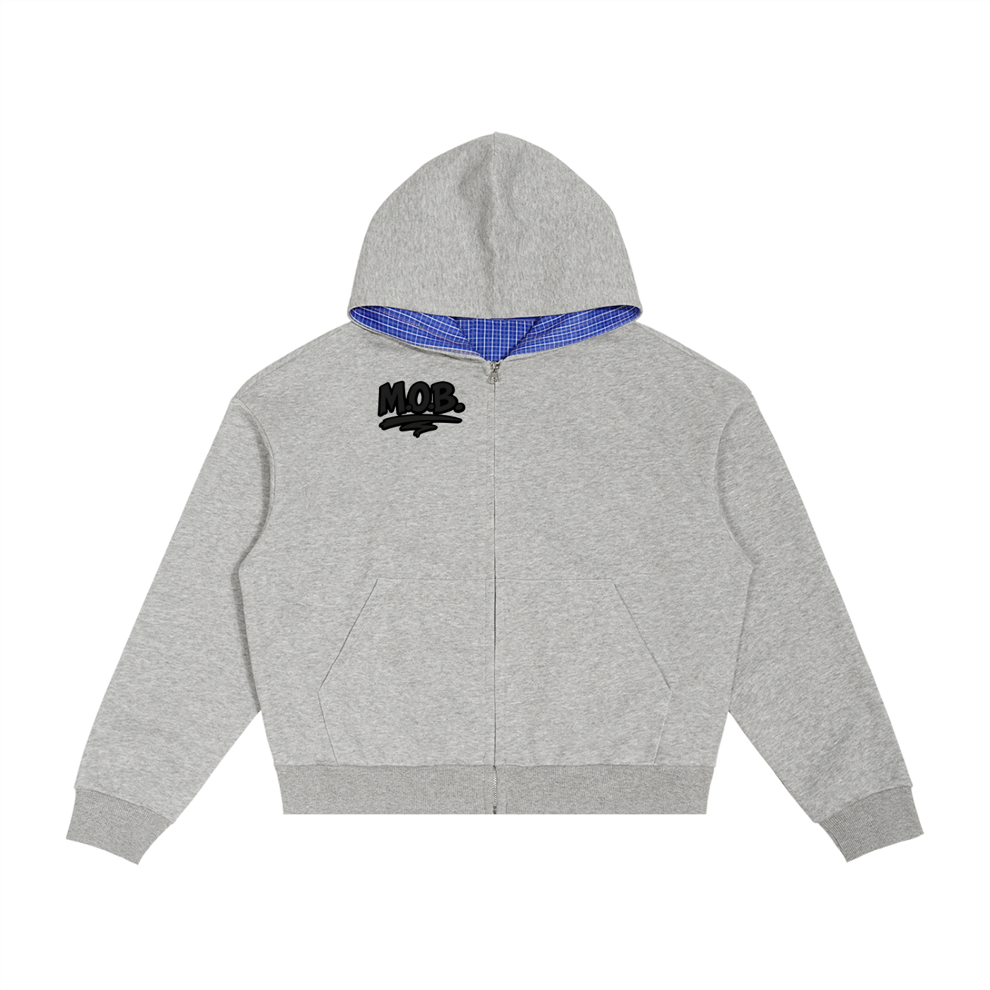 Ko$miK Contrast Plaid Boxy Zip Hoodie