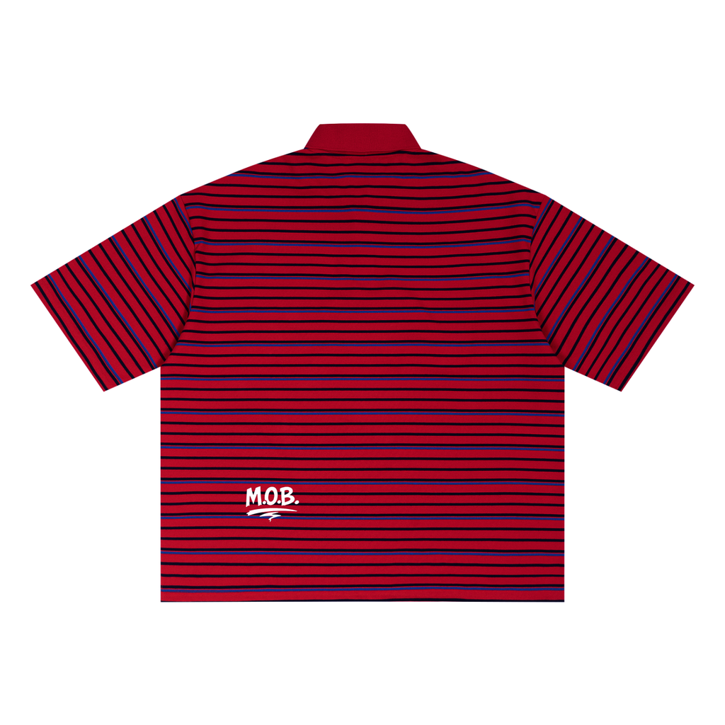Unisex Striped Boxy Collared Polo Shirt