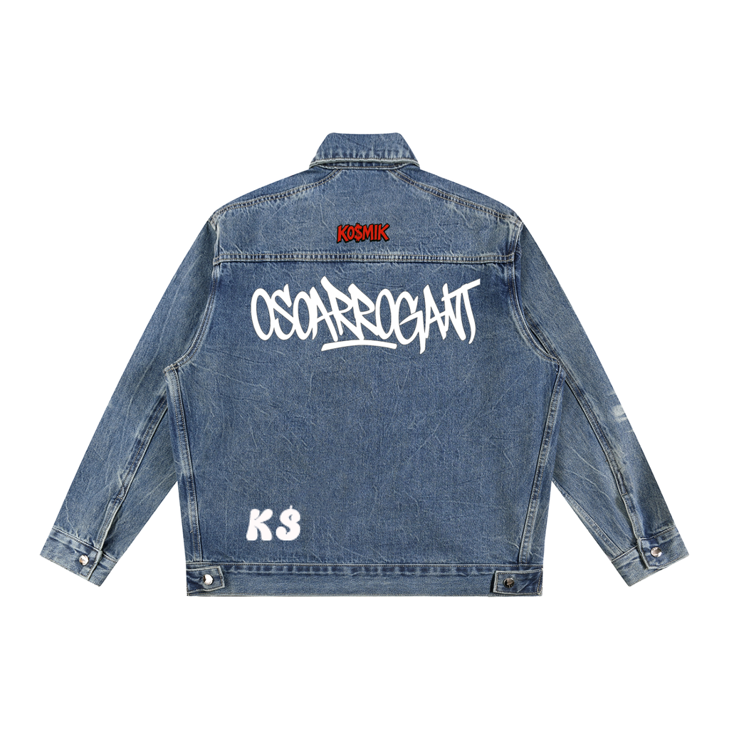 blue KO$MIK Vintage Wash Zip Up Denim Jacket