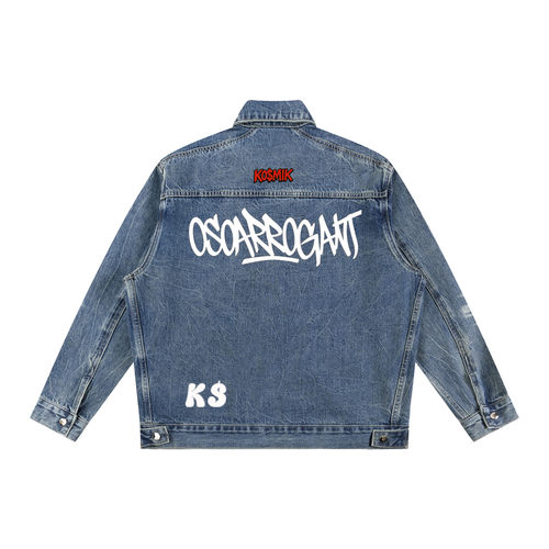blue KO$MIK Vintage Wash Zip Up Denim Jacket